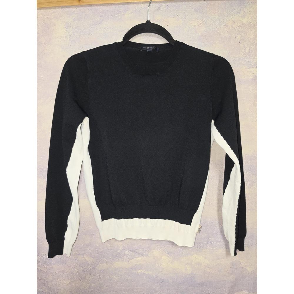 Burberry Colorblock Knit Crewneck Sweater Black White Small